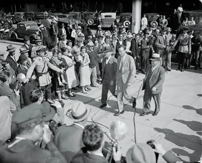 Framed Print : Charles Lindbergh Being Escorted to Courthouse Framed Print : Charles Lindbergh Being Escorted to Courthouse