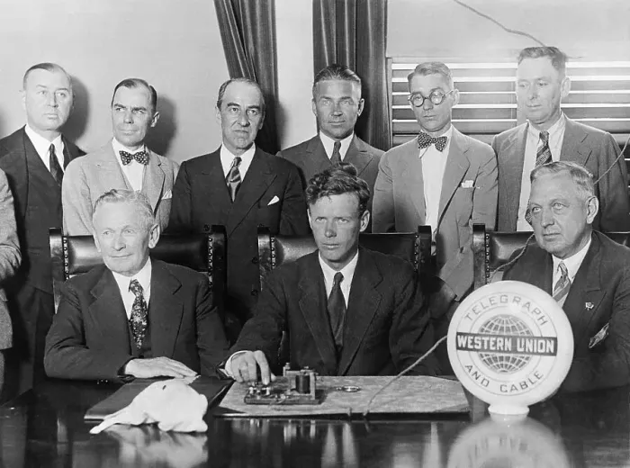 Framed Print : Charles Lindbergh Inaugurating Westbound Air Rail Service Framed Print : Charles Lindbergh Inaugurating Westbound Air Rail Service