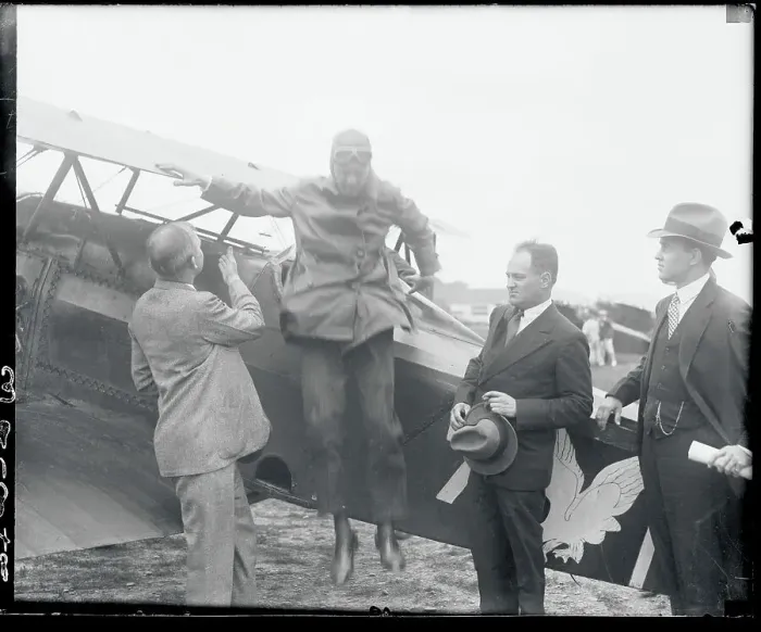 Framed Print : Charles Lindbergh Jumping out of Cockpit Framed Print : Charles Lindbergh Jumping out of Cockpit