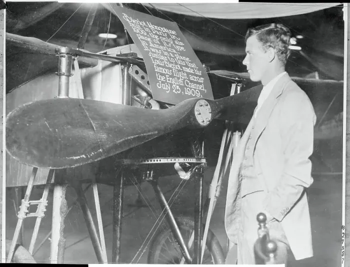Framed Print : Charles Lindbergh Looking at Bleriot Monoplane Framed Print : Charles Lindbergh Looking at Bleriot Monoplane