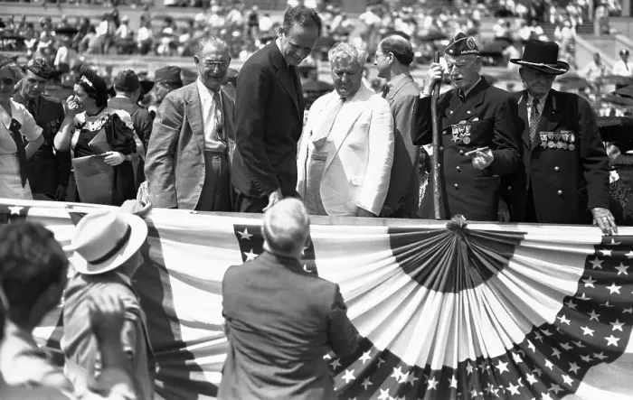 Framed Print : Charles Lindbergh and Pat McCarran at Peace Rally Framed Print : Charles Lindbergh and Pat McCarran at Peace Rally