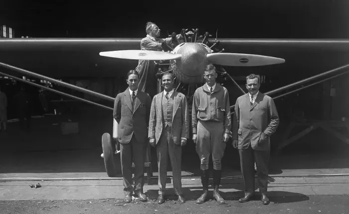 Framed Print : Charles Lindbergh Posing With His Financial Backers on Airfield Framed Print : Charles Lindbergh Posing With His Financial Backers on Airfield