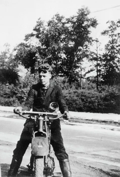 Framed Print : Charles Lindbergh Riding Motorcycle Framed Print : Charles Lindbergh Riding Motorcycle