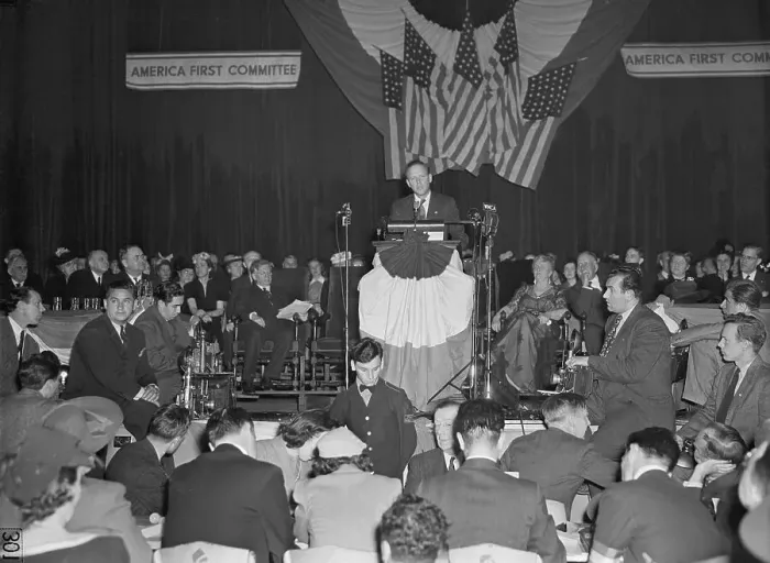 Framed Print : Charles Lindbergh Speaking at Peace Rally Framed Print : Charles Lindbergh Speaking at Peace Rally
