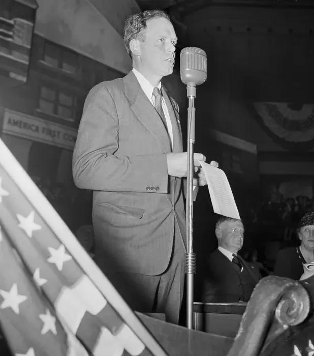Framed Print : Charles Lindbergh Speaking at Peace Rally Framed Print : Charles Lindbergh Speaking at Peace Rally