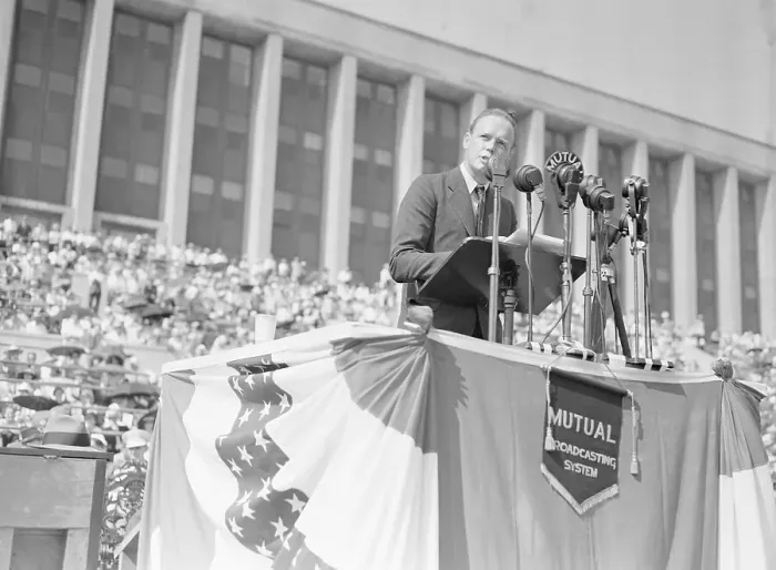 Framed Print : Charles Lindbergh Speaking at Peace Rally Framed Print : Charles Lindbergh Speaking at Peace Rally