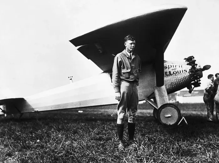 Framed Print : Charles Lindbergh Standing by his Aircraft Framed Print : Charles Lindbergh Standing by his Aircraft