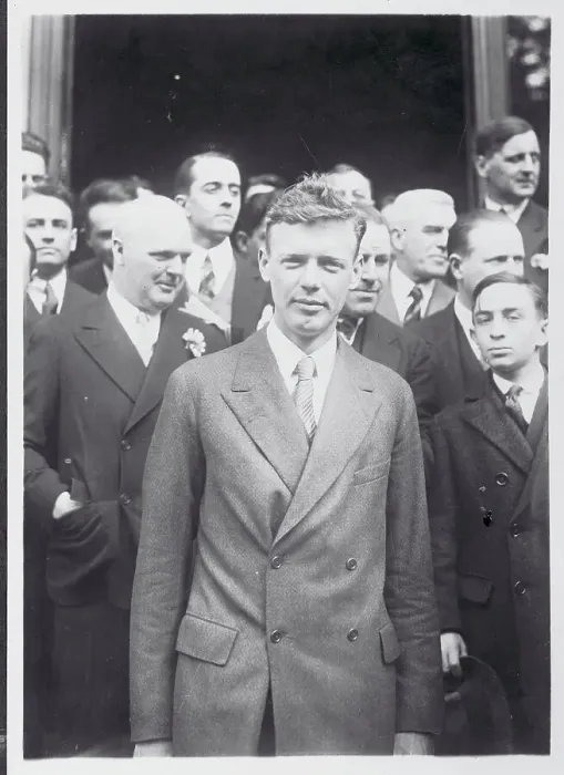 Framed Print : Charles Lindbergh Standing With Spectators in Background Framed Print : Charles Lindbergh Standing With Spectators in Background