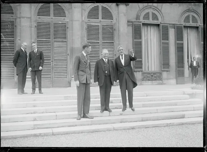 Framed Print : Charles Lindbergh Standing on Steps With French Officials Framed Print : Charles Lindbergh Standing on Steps With French Officials