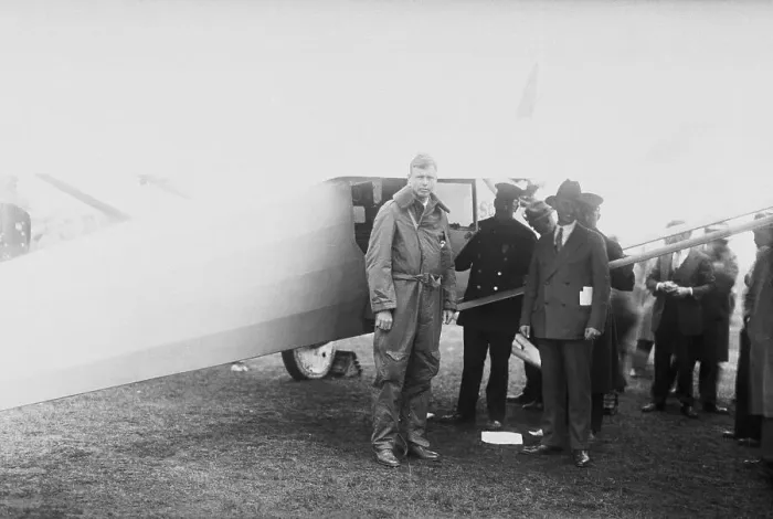 Framed Print : Charles Lindbergh in Togs and Conversing With Others Framed Print : Charles Lindbergh in Togs and Conversing With Others