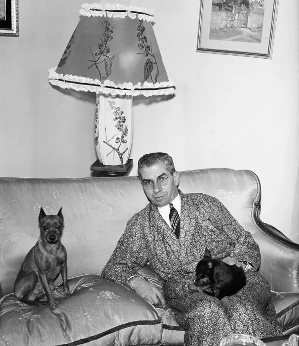 Framed Print : Charles Luciano on Couch with Pets Framed Print : Charles Luciano on Couch with Pets