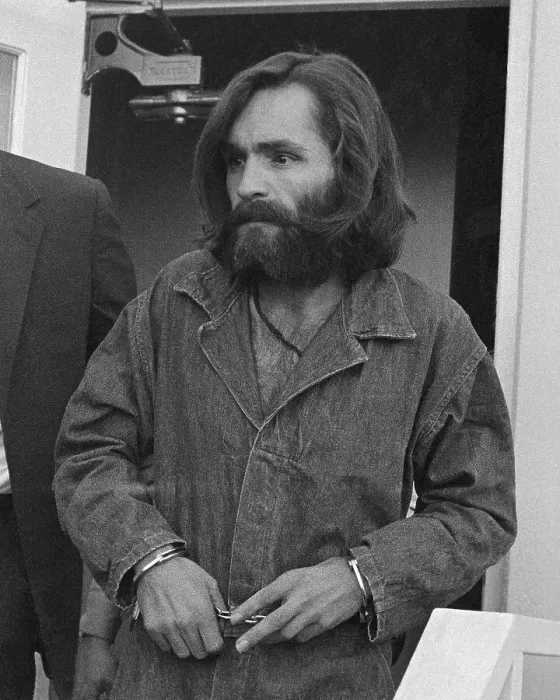 Framed Print : Charles Manson Arriving at Court in Handcuffs in Independence, CA Framed Print : Charles Manson Arriving at Court in Handcuffs in Independence, CA