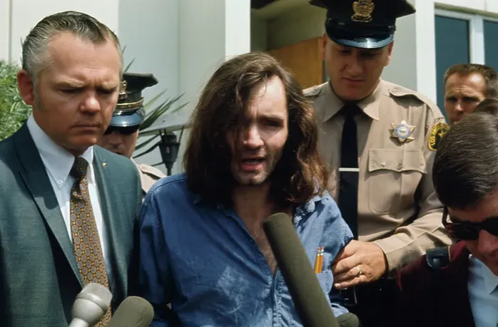 Framed Print : Charles Manson Leaving Court with Attorney Framed Print : Charles Manson Leaving Court with Attorney