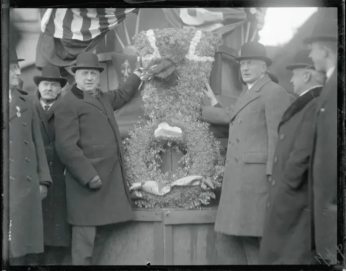 Framed Print : Charles Schwab and Others Standing Near a Wreath Framed Print : Charles Schwab and Others Standing Near a Wreath