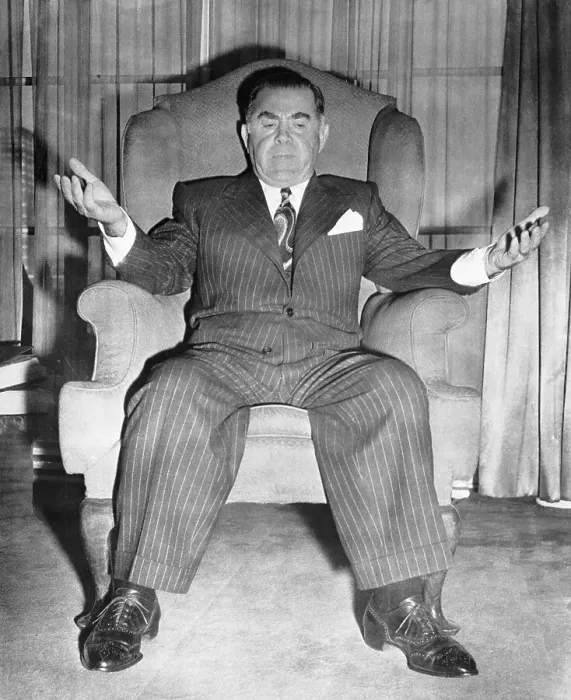 Framed Print : Charles Skouras Seated at a Press Conference Framed Print : Charles Skouras Seated at a Press Conference