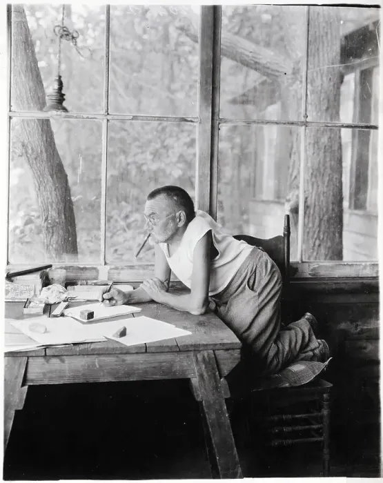 Framed Print : Charles Steinmetz Leaning Over Desk