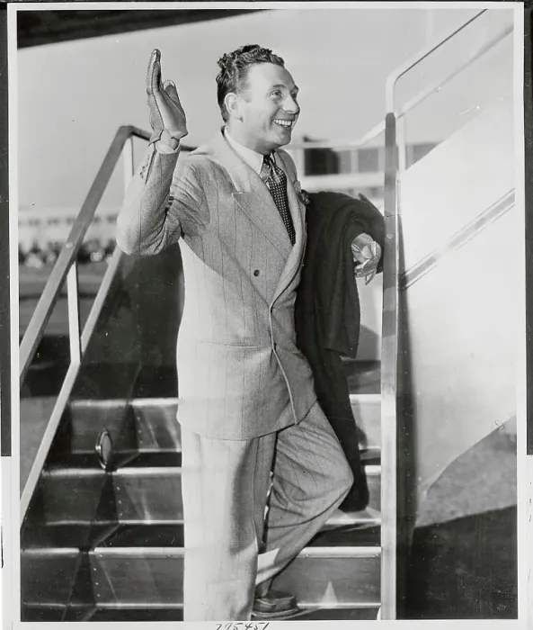 Framed Print : Charles Trenet Waving to Crowd at Airport Framed Print : Charles Trenet Waving to Crowd at Airport