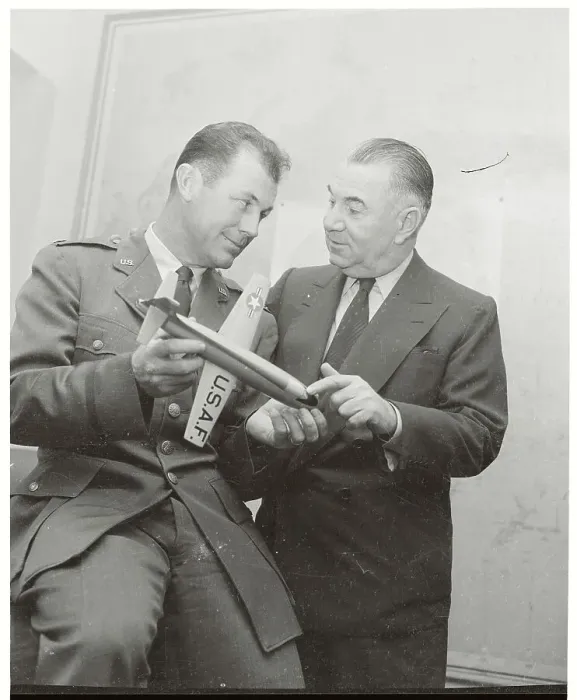 Framed Print : Charles Yeager and Lawrence Bell Observing Plane Model Framed Print : Charles Yeager and Lawrence Bell Observing Plane Model