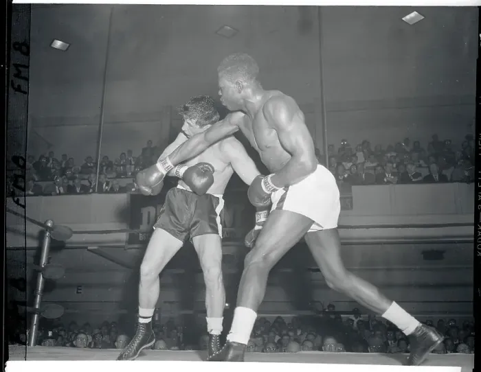Framed Print : Charley Cotton Boxing Against Joey Giardello Framed Print : Charley Cotton Boxing Against Joey Giardello