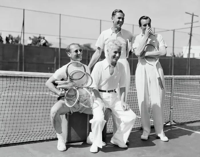 Framed Print : Charlie Chaplin and Friends on Tennis Court Framed Print : Charlie Chaplin and Friends on Tennis Court