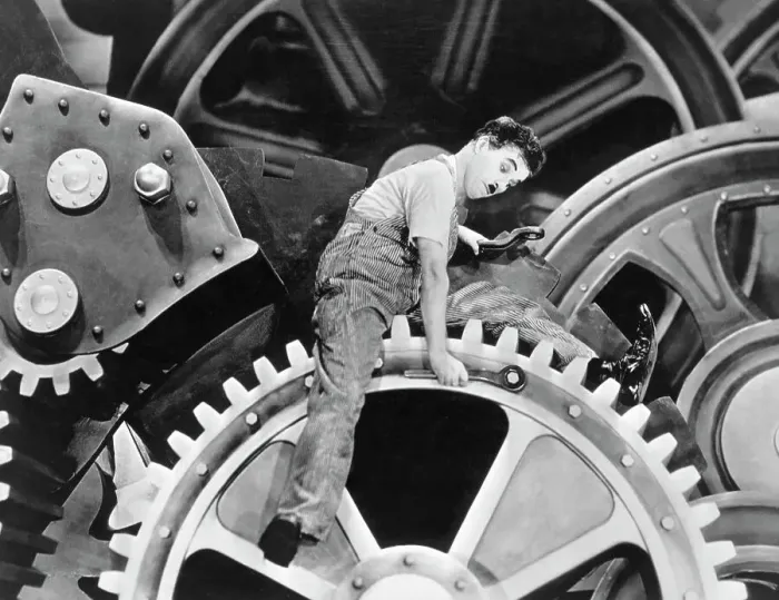 Framed Print : Charlie Chaplin in Modern Times, 1936 Framed Print : Charlie Chaplin in Modern Times, 1936