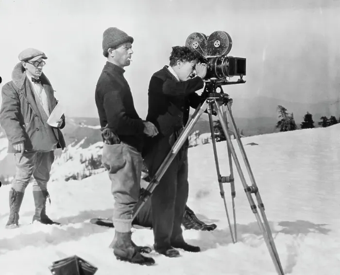 Framed Print : Charlie Chaplin Behind Movie Camera Framed Print : Charlie Chaplin Behind Movie Camera