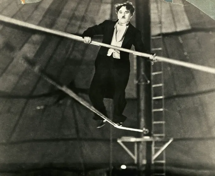 Framed Print : Charlie Chaplin on a Tightrope Framed Print : Charlie Chaplin on a Tightrope