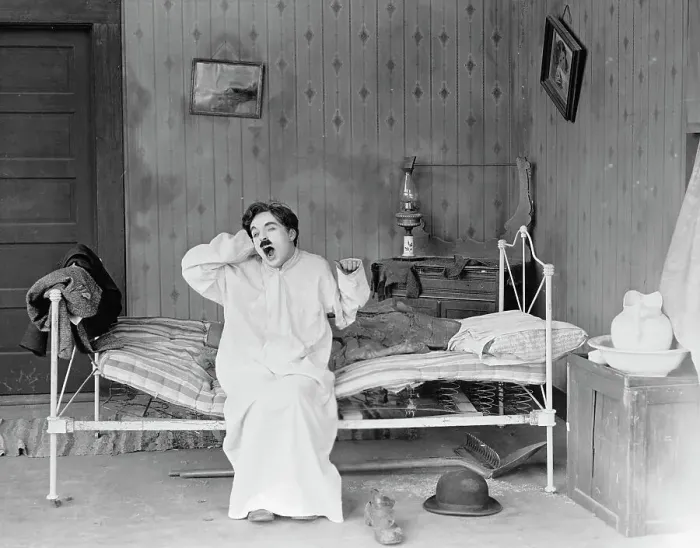 Framed Print : Charlie Chaplin Waking Up Framed Print : Charlie Chaplin Waking Up