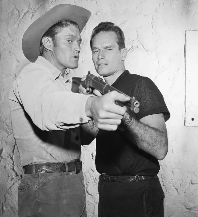Framed Print : Charlton Heston and Chuck Connors Aim Rifle Framed Print : Charlton Heston and Chuck Connors Aim Rifle