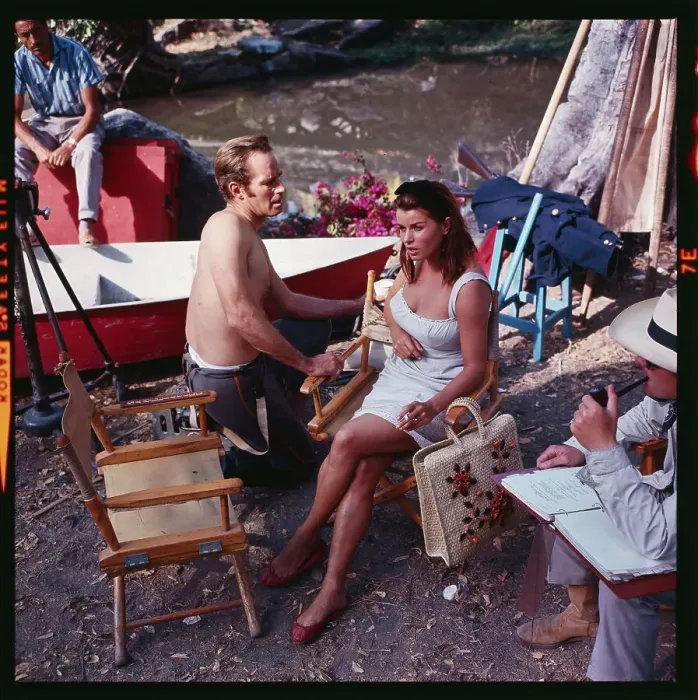 Framed Print : Charlton Heston Kneeling Next to Senta Berger Framed Print : Charlton Heston Kneeling Next to Senta Berger