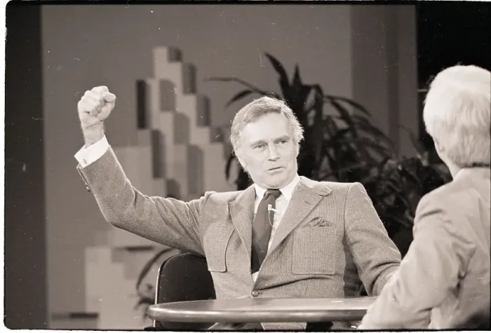 Framed Print : Charlton Heston on Phil Donahue Show Framed Print : Charlton Heston on Phil Donahue Show