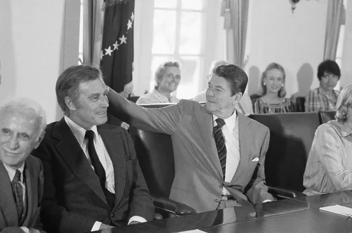 Framed Print : Charlton Heston with President Ronald Reagan Framed Print : Charlton Heston with President Ronald Reagan