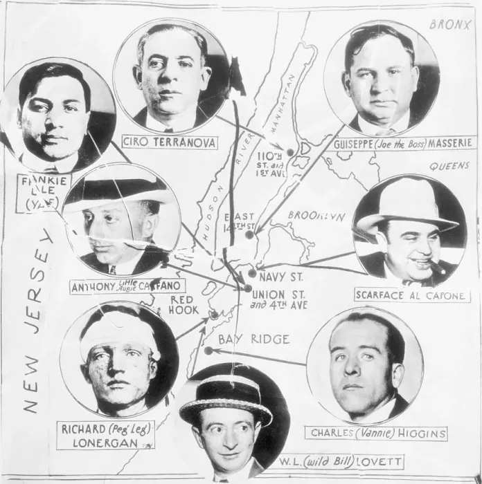 Framed Print : Chart Linking Gangsters to Map Framed Print : Chart Linking Gangsters to Map