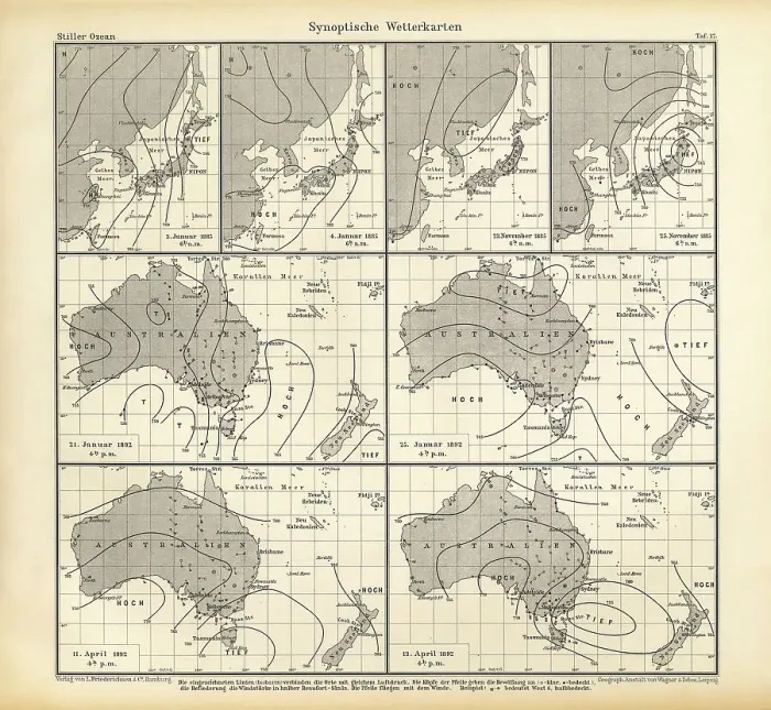 Framed Print : Chart of Weather Patterns in the Pacific Ocean, German Antique Victorian Engraving, 1896 Framed Print : Chart of Weather Patterns in the Pacific Ocean, German Antique Victorian Engraving, 1896