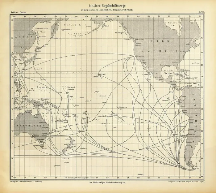 Framed Print : Chart of Weather Patterns in the Pacific Ocean in January and February, German Antique Victorian Engraving, 1896 Framed Print : Chart of Weather Patterns in the Pacific Ocean in January and February, German Antique Victorian Engraving, 1896