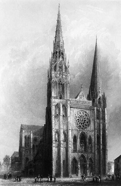 Chartres Cathedral. circa 1850: The cathedral church of Notre Dame at Chartres