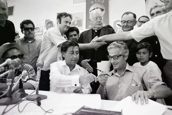 Framed Print : Chavez And Guimarra Sign Labor Contract Framed Print : Chavez And Guimarra Sign Labor Contract