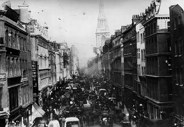 Cheapside. 1878: Congested streets in Cheapside, London
