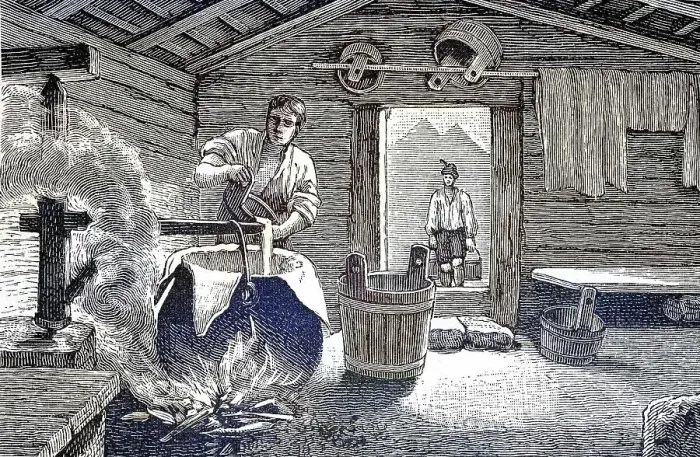 Framed Print : Cheese making in an alpine hut in Allgaeu, Bavaria, Germany, Historical, digitally restored reproduction from a 19th century original Framed Print : Cheese making in an alpine hut in Allgaeu, Bavaria, Germany, Historical, digitally restored reproduction from a 19th century original