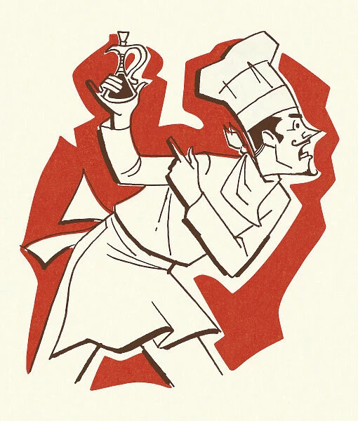Chef Pointing to a Cruet
