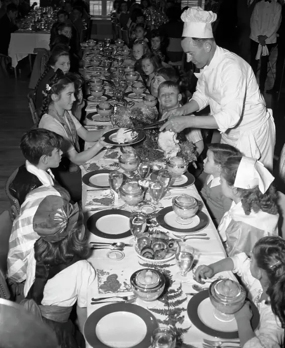 Framed Print : Chef Serves Girl a Slice of Turkey Framed Print : Chef Serves Girl a Slice of Turkey