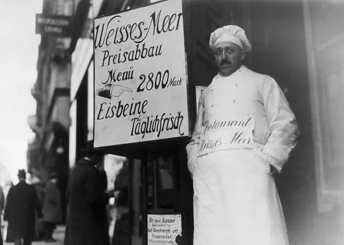 Framed Print : Chef Stands In Door By Restaurant Sign Framed Print : Chef Stands In Door By Restaurant Sign