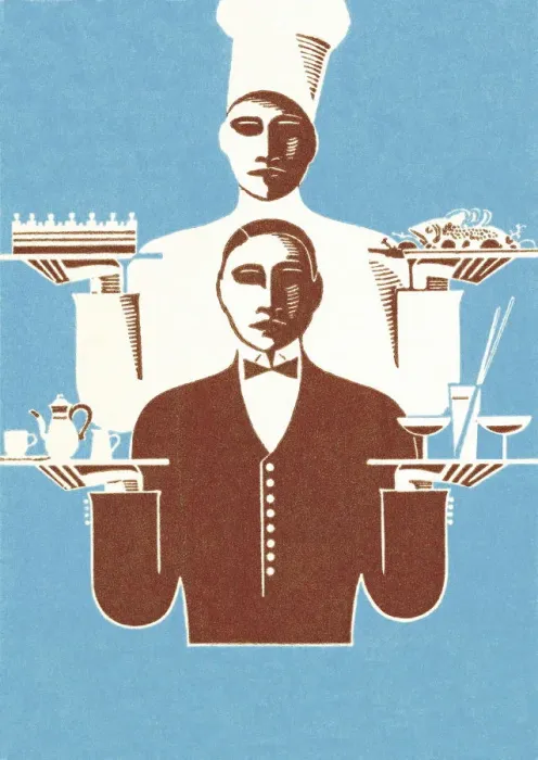 Framed Print : Chef and Waiter Holding Trays Framed Print : Chef and Waiter Holding Trays