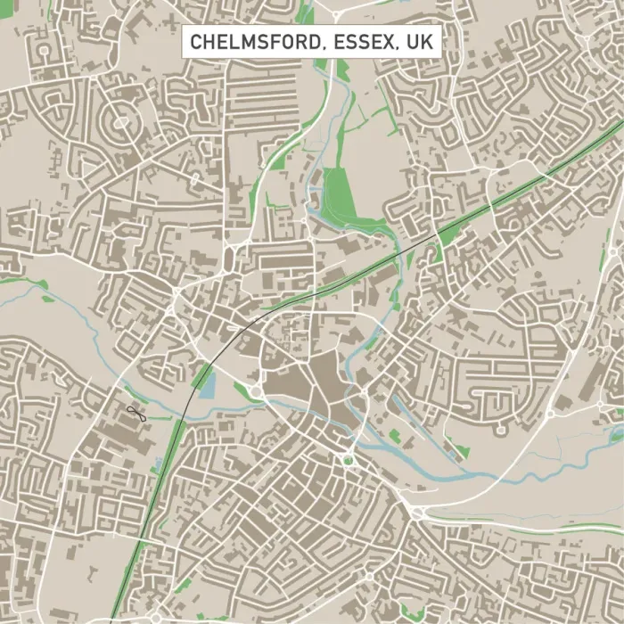 Framed Print : Chelmsford Essex UK City Street Map Framed Print : Chelmsford Essex UK City Street Map