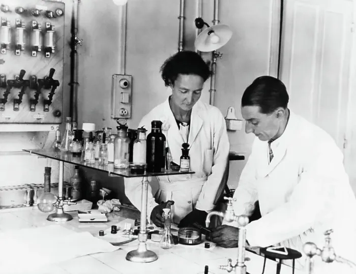Framed Print : Chemists Frederic and Irene Joliot-Curie in Lab Framed Print : Chemists Frederic and Irene Joliot-Curie in Lab