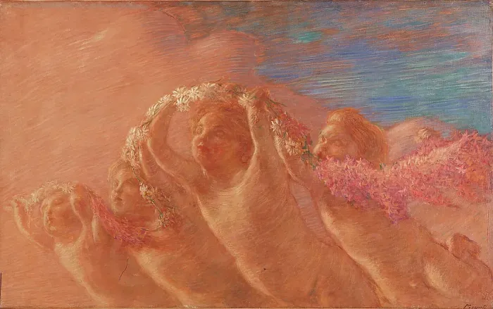 Framed Print : Cherubs, by Previati Gaetano, 20th Century, 1908, oil on canvas, cm 70 x 115 Framed Print : Cherubs, by Previati Gaetano, 20th Century, 1908, oil on canvas, cm 70 x 115