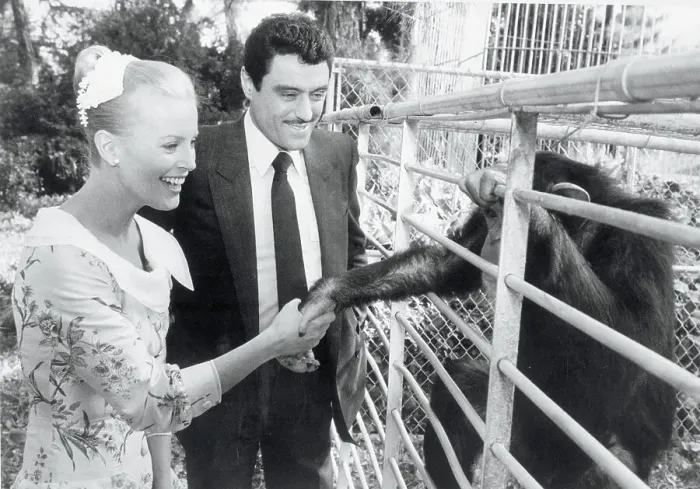 Framed Print : Cheryl Ladd Greeting Chimpanzee in Grace Kelly Framed Print : Cheryl Ladd Greeting Chimpanzee in Grace Kelly