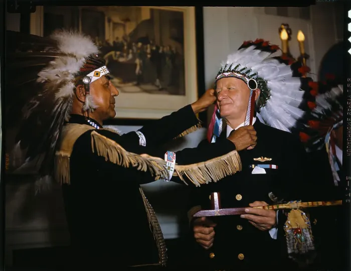 Framed Print : Chester Nimitz Receiving Native Headdress Framed Print : Chester Nimitz Receiving Native Headdress
