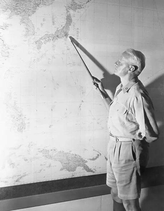 Framed Print : Chester W. Nimitz Points to Tokyo on Map Framed Print : Chester W. Nimitz Points to Tokyo on Map