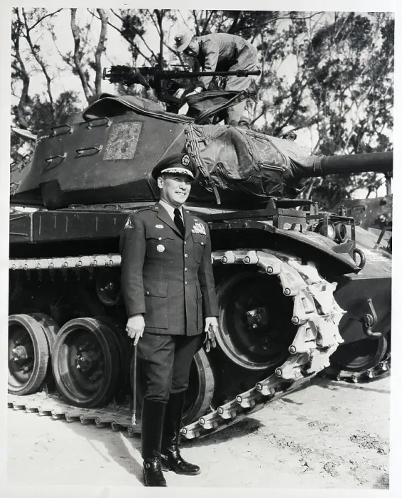 Framed Print : Chiang Weng Smiling In Front Of Tank Framed Print : Chiang Weng Smiling In Front Of Tank
